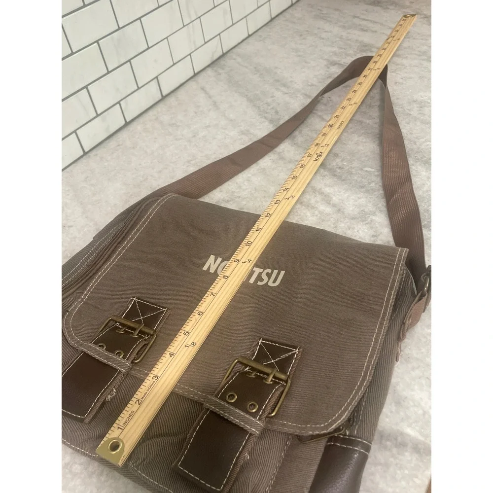 Logomark Messenger Bag Unisex Large Brown Noritsu Canvas Buckle Crossbody Tech